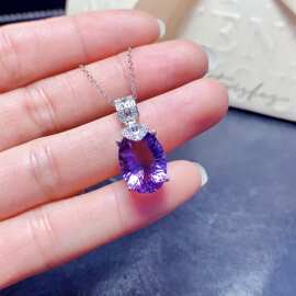 跨境亚马逊天然紫水晶吊坠S925银主石10*14热销耳饰女设计感小众