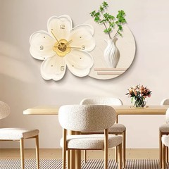 レストラン装飾絵画クリームスタイル時計ダイニングルーム壁時計花物理シミュレーション緑植物クリエイティブテーブル壁時計