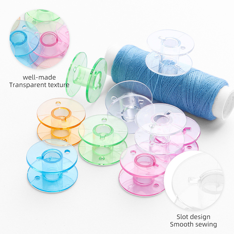 Fábrica al por mayor de color transparente de la bobina de plástico de color de caramelo carrete de hilo bobina hogar multifuncional máquina de coser bobina