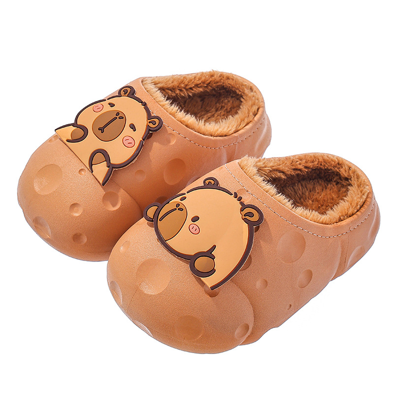 Capibara invierno zapatillas de algodón para niños, calentamiento, impermeabilización, zapatos de algodón para niños, bolsas de tacones para niños