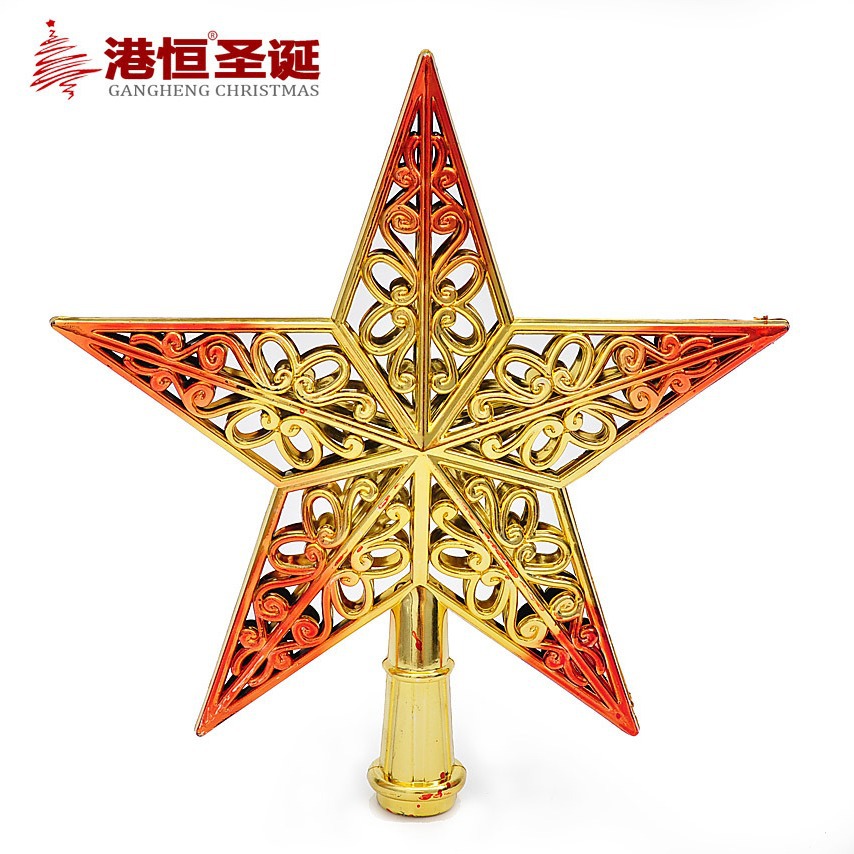 Adorno de Estrella para Árbol de Navidad, Estrella de Cinco Puntas, Tridimensional, Hueca, Chapada en Oro Plástico