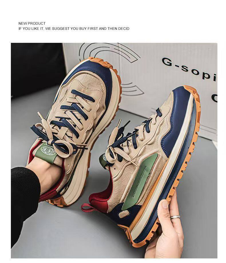 Giày thể thao nam đế dày tăng chiều cao, sneaker phối màu trơn, gót thấp 1–3 cm — C965 Kaki, C965 màu đen, C965 trắng chi tiết 16