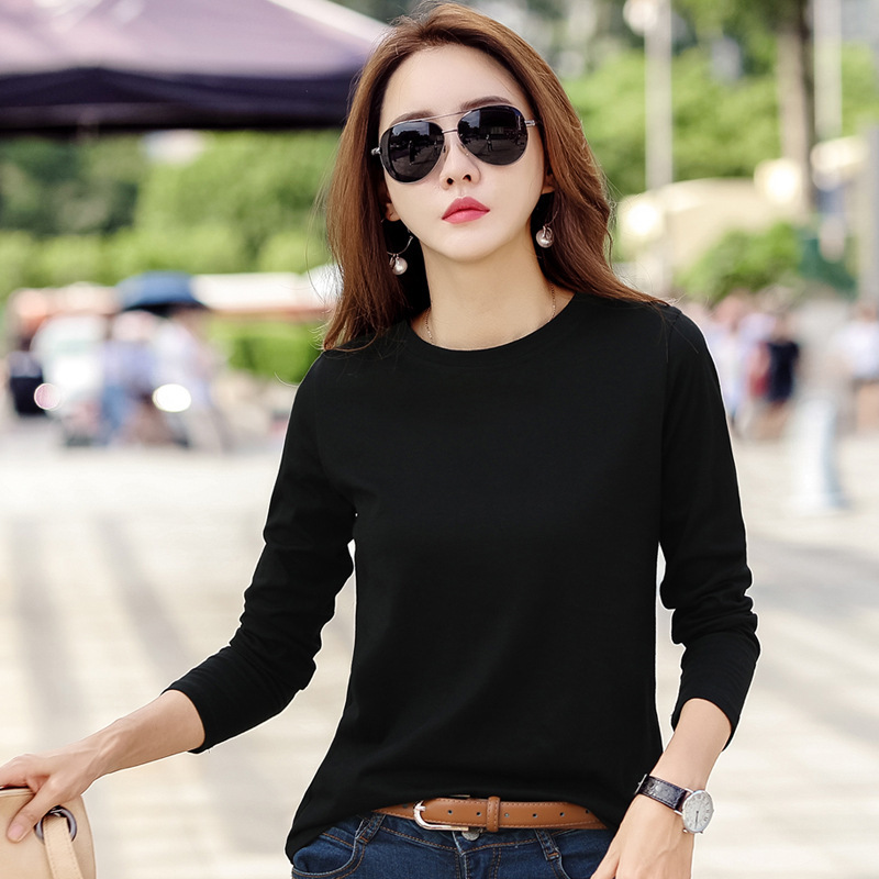 2025 春と秋の新ボトリングシャツ女性の長袖 Tシャツスリム無地シャツ秋の Tシャツトップス|undefined