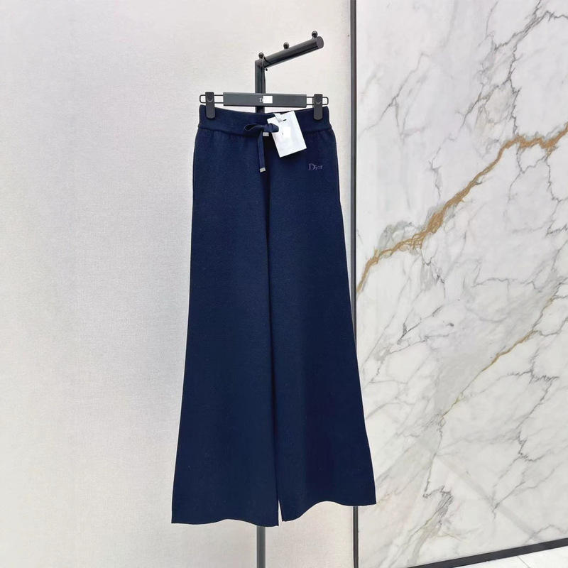 Shenzhen Nanyou 26 Autumn/Winter High-End Navy Blue Logo Embroidered Wool Straight Wide-Leg Pants