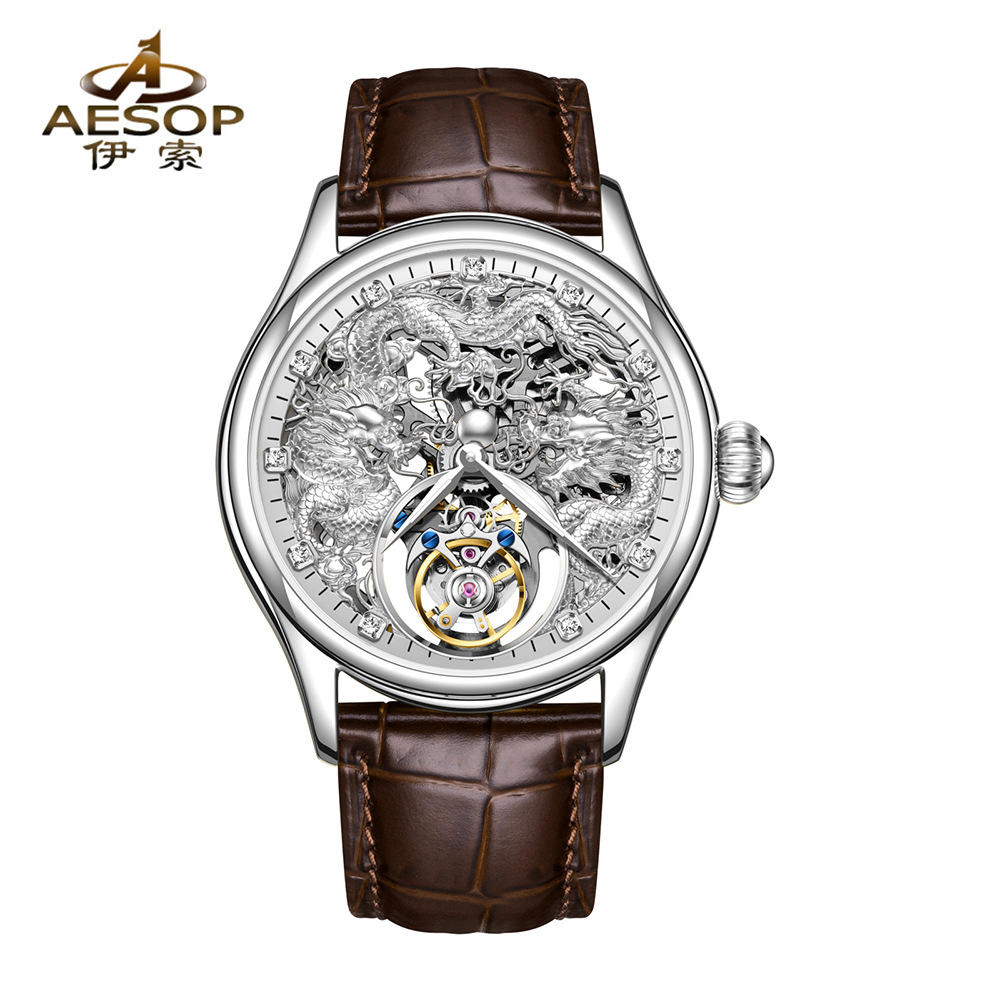 High-End Luxury Style Men's Watch Real Tourbillon Mechanical Watch Embossed Twelve Zodiac Dragon Watch Aesop Aesop Watch