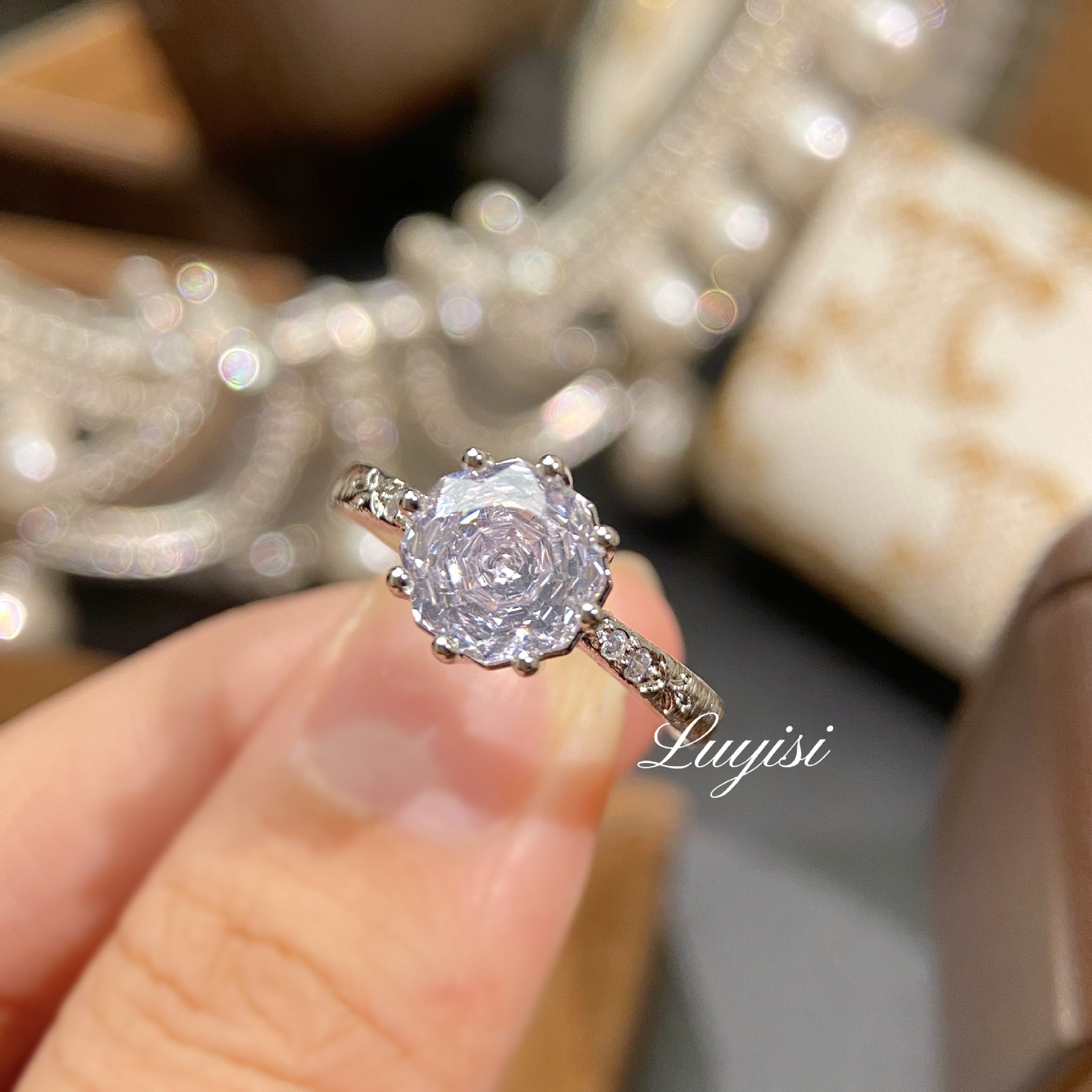 Multi-Color Rose-Cut Cubic Zirconia Ring Set, Silver-Plated Floral Gemstone Rings, Dainty Statement Jewelry For Women, European Fashion Gift_voghion.com