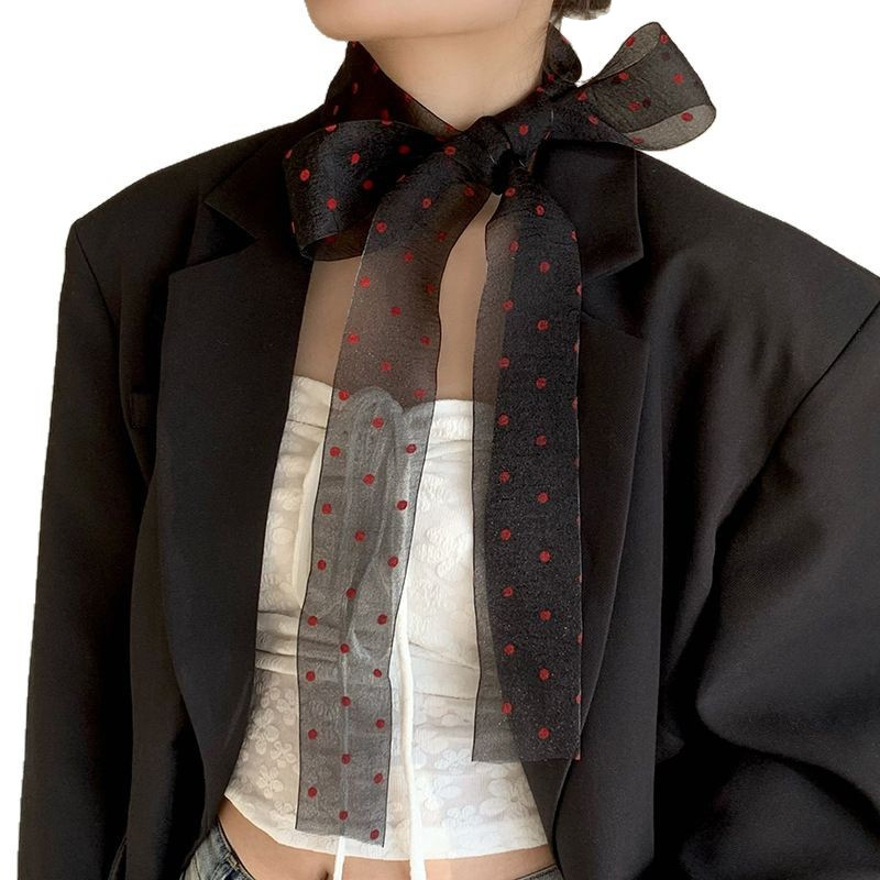 Moda bufandas de cuello en el viento con accesorios retro punto de onda negro bufandas de seda sexy bufandas largas correa de pelo