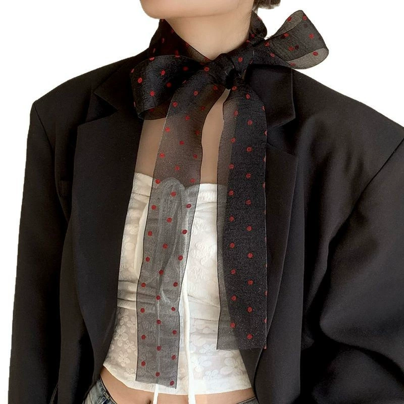 Neckerchief scarf, retro polka-dot design, lightweight multi-use accessory, 6×15 cm