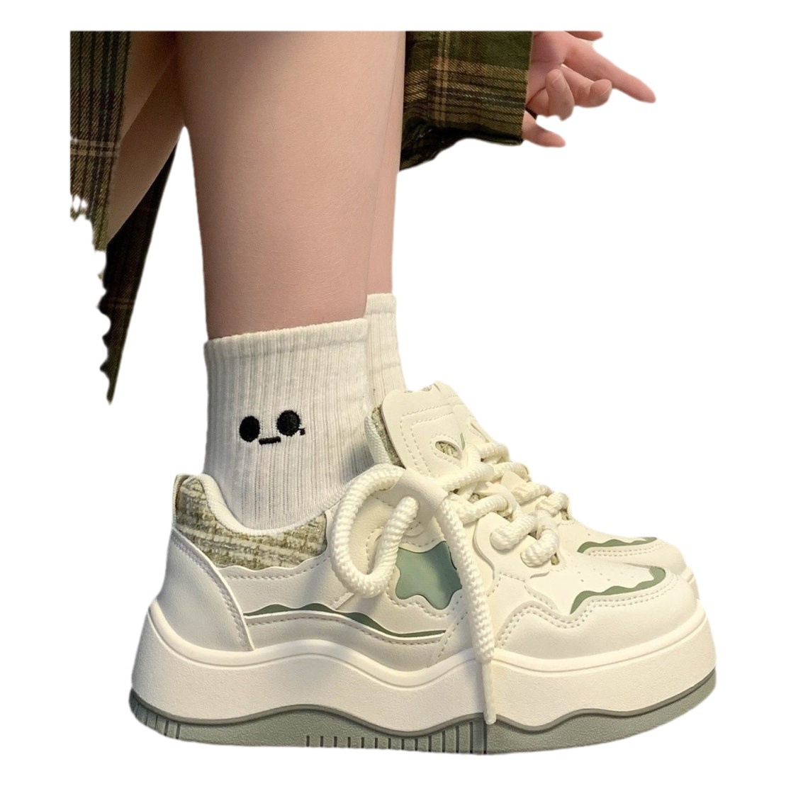 Zapatillas deportivas Star verde menta y blancas, con aumento de altura, modelo 2025, adelgazantes, transpirables, cómodas, informales