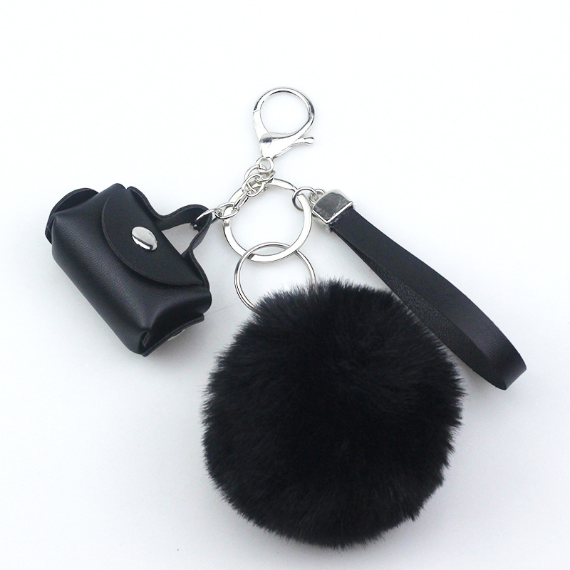 Original Design Solid Color Pu Leather Pom Poms Bag Pendant Keychain 1 Piece