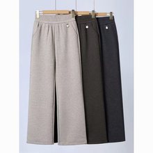 中老年端人字纹毛呢妈妈裤春春夏款加厚高腰显瘦长裤阔腿裤