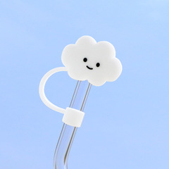 Glass straw lazy-style dust-proof cap, straw cup accessory—cute, universal design, extended scale, featuring "White Clouds" pattern.
