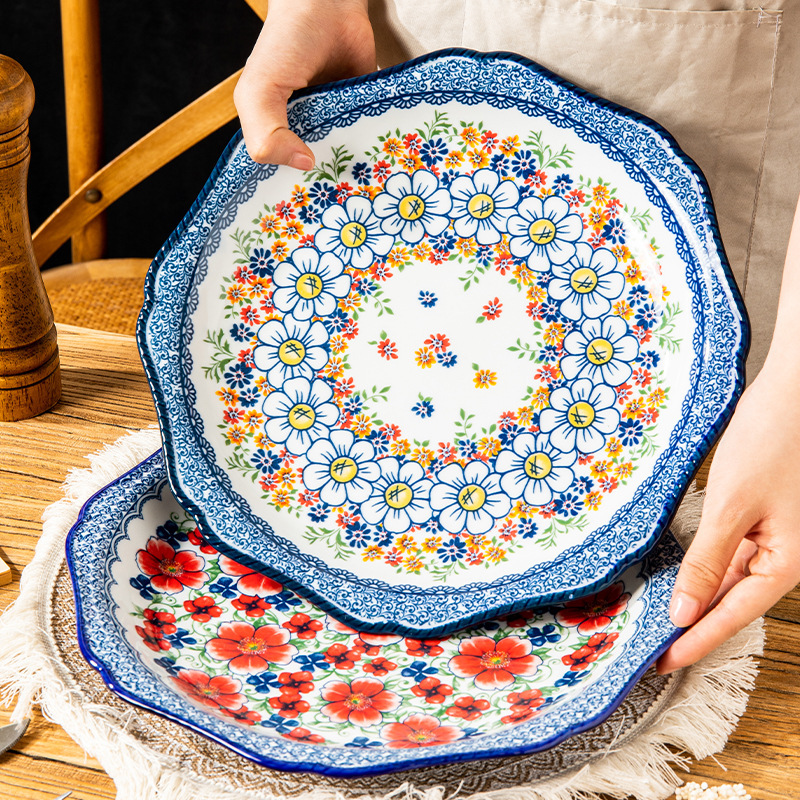Polish Color Ceramic Large Plate Household Dish Plate Steak Plate Large Chicken Plate Extra Large Round Flat Plate Polish Color Ceramic Large Plate Household Dish Plate Steak Plate Large Chicken Plate Extra Large Round Flat Plate
