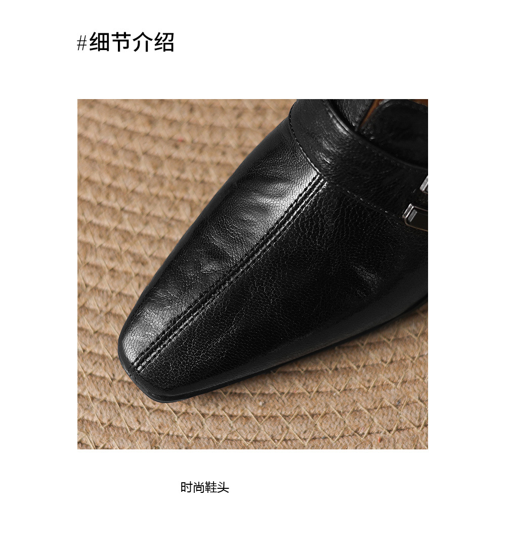 Dép sandal cao gót nữ mũi nhọn quai ngang da dê gót thô 5 cm — đen chi tiết 12
