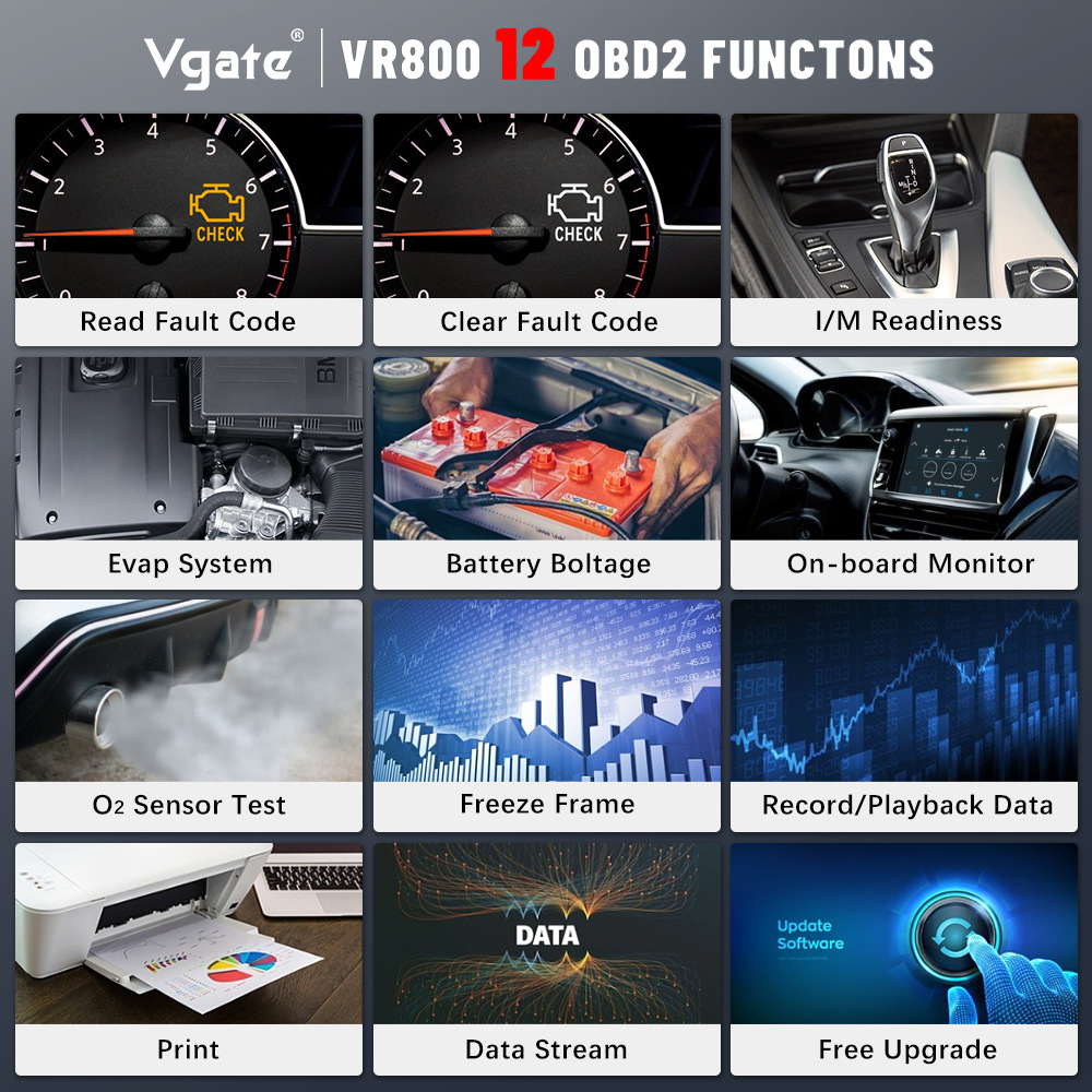 VR800 OBDII/CAN Diagnostic Tool, Automotive Battery Fault Diagnosis Tool, Automotive Battery Scanner