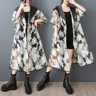 2025 New Summer Style European and American Style Fashionable Sun Protection Clothing Versatile Korean Style Hooded Mesh Long Cardigan Windbreaker Jacket