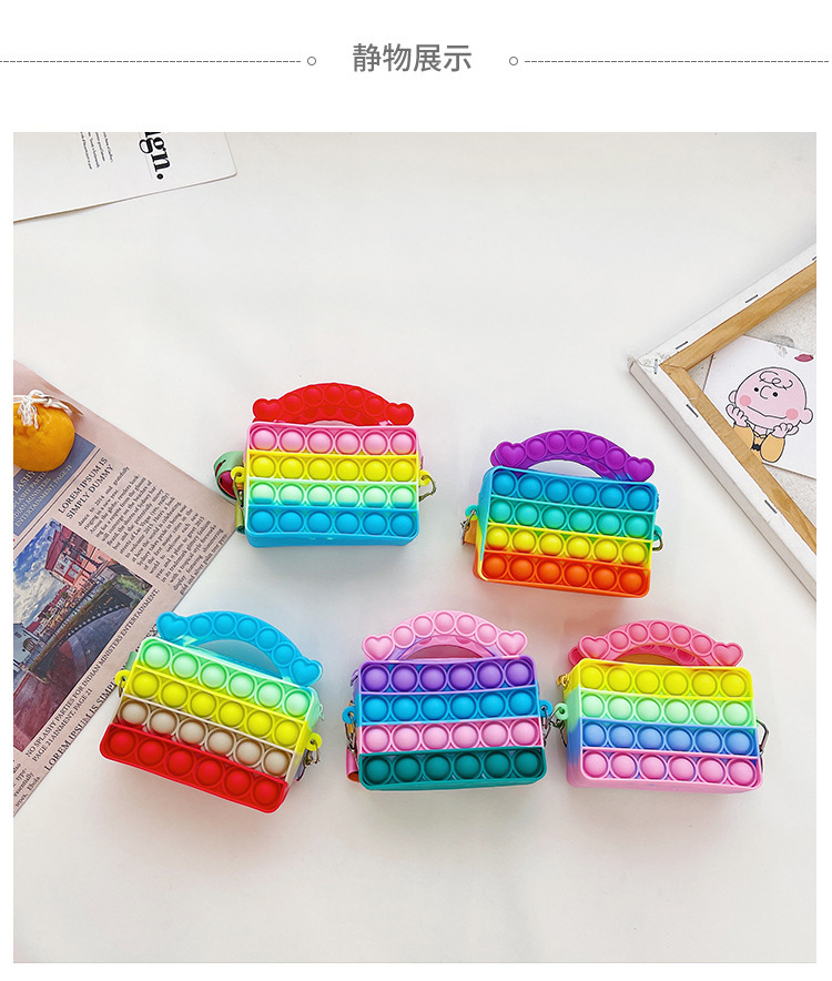 New childrens backpack candy color press bubble silicone bag Korean messenger bagpicture4