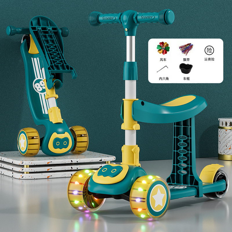 El nuevo Scooter para niños con asiento puede sentarse y deslizarse tres en uno niños y niñas de tres ruedas 1-2-3-5-6 AÑOS NIÑOS