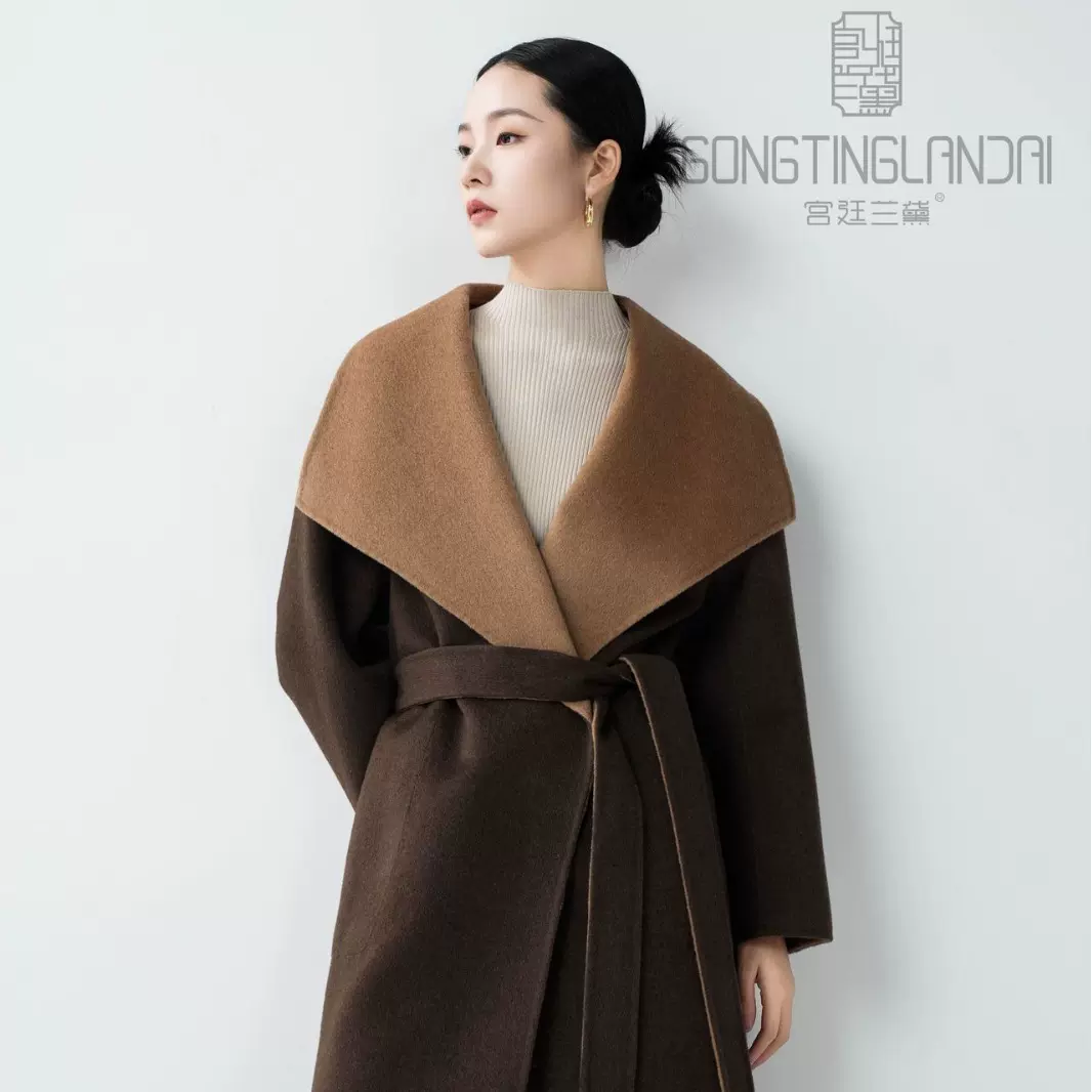 【现货】秋冬100%牦牛绒骆驼绒AB面双穿大翻领长款女士羊绒大衣
