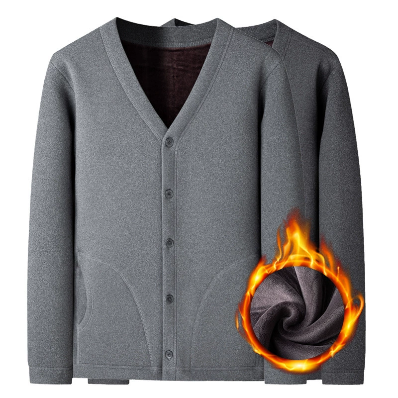 Новый папа осенний и зимний средний и пожилой мужчина бархат утолщение термобелье набор маленькая хлопчатобумажная куртка дедушка хлопчатобумажная одежда