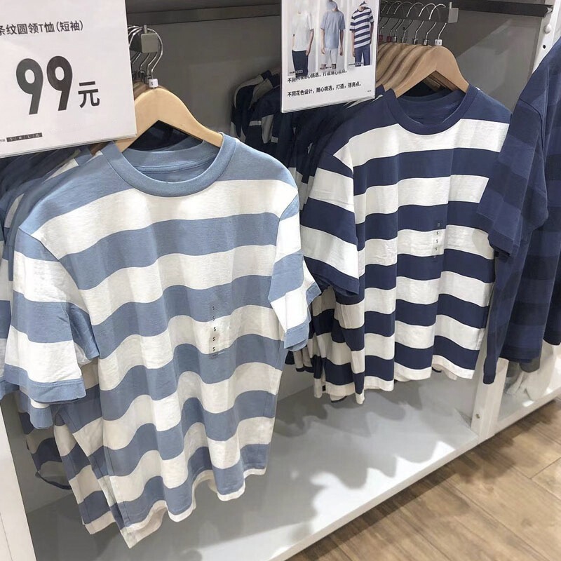 2026 Summer New Men's and Women's Couple's Loose Striped Round Neck T-Shirt Pullover Summer Short Sleeve T-Shirt 449849 2026 Summer New Men's and Women's Couple's Loose Striped Round Neck T-Shirt Pullover Summer Short Sleeve T-Shirt 449849