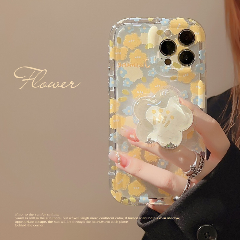 floral shell for iphone13 apple 16promax mobile phone case 11 quicksand bracket 12 transparent 14 small fresh