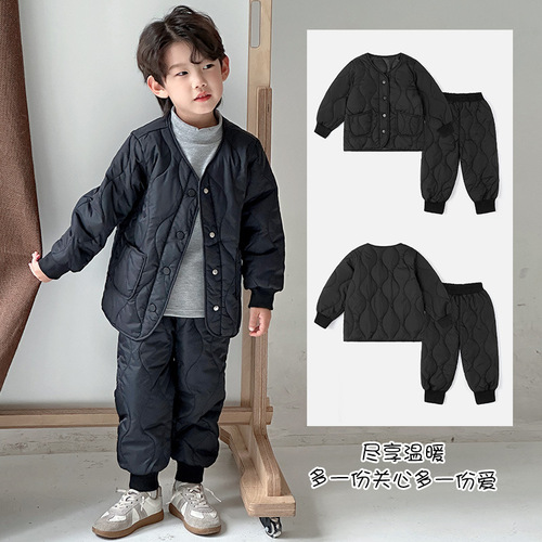 冬季男女儿童小孩中小童装保暖韩版羽绒棉服棉衣 套装 外套+裤子