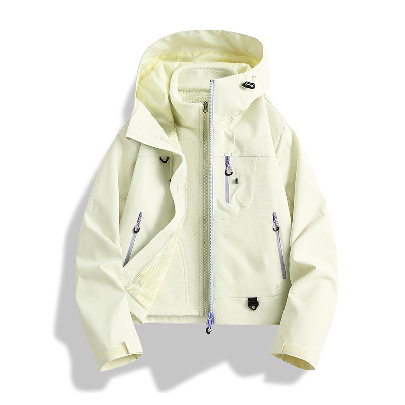 2025 New Outdoor Jacket Three-In-One Short Women's Velvet Liner Waterproof and Windproof Mountaineering Jacket Jacket