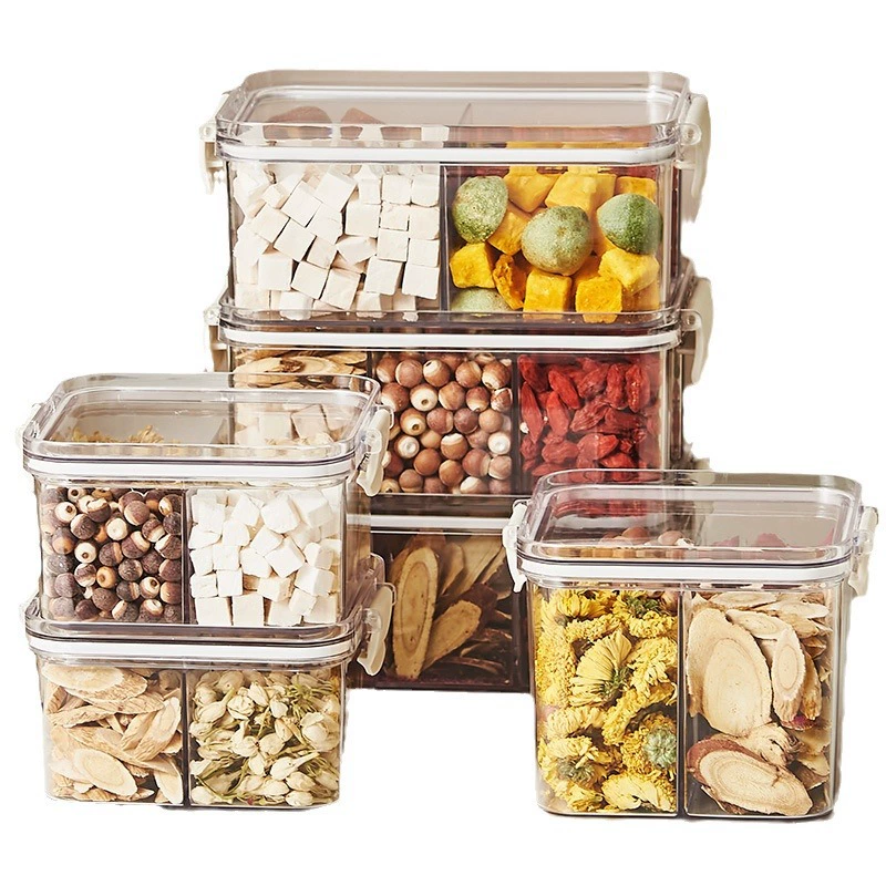 Tea Storage Box, Square Multi-Compartment Container, 680–700 ml, Airtight Stackable