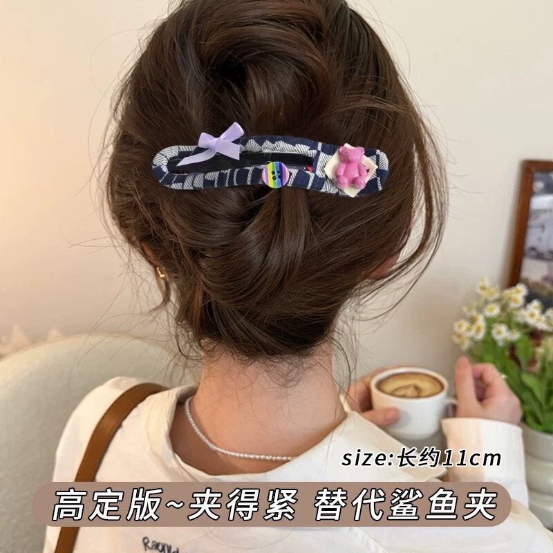 コントラストカラーのリボンダックビルクリップ女性用 2025 新しいハイエンドワンラインクリップ後頭部ヘアスタイル甘くて多用途な帽子|undefined