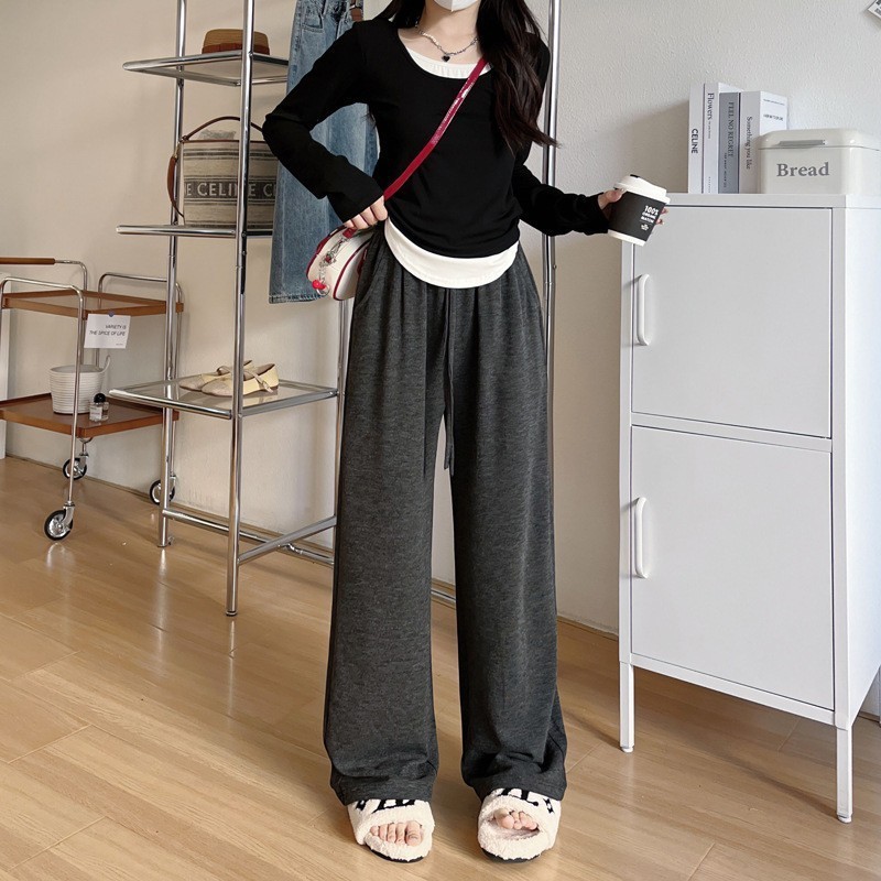 慵懒风糯米裤女2025秋季新款高腰垂感软糯休闲遛弯裤直筒阔腿裤女|undefined