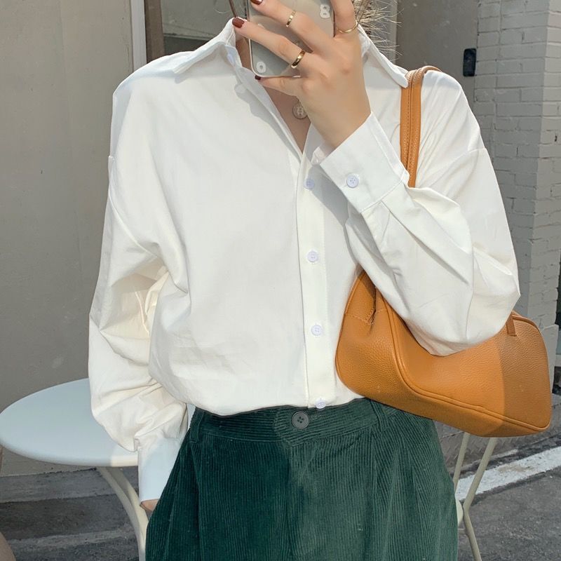Korean Style Salt Style Long Sleeve Shirt Women's Large Size Loose Slimming Students Casual Inner Elegant Shirt for Fat Girls in Spring and Summer Korean Style Salt Style Long Sleeve Shirt Women's Large Size Loose Slimming Students Casual Inner Elegant Shirt for Fat Girls in Spring and Summer
