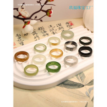 天然新疆和田玉戒指戒圈糖色青花籽料羊脂白宽窄细男女墨玉石指环