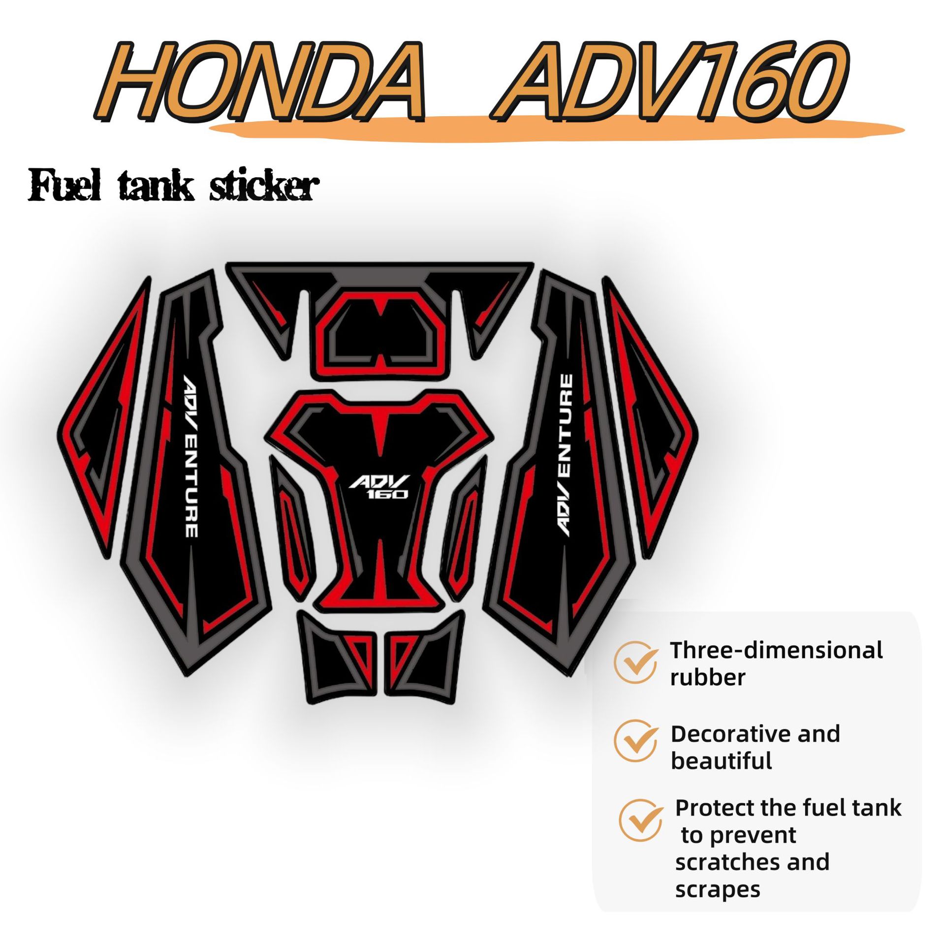 Suitable for Honda 22-24 Years Adv160 Motorcycle Modified Rubber Decorative Stickers Fuel Tank Stickers Cross-Border Factory Wholesale