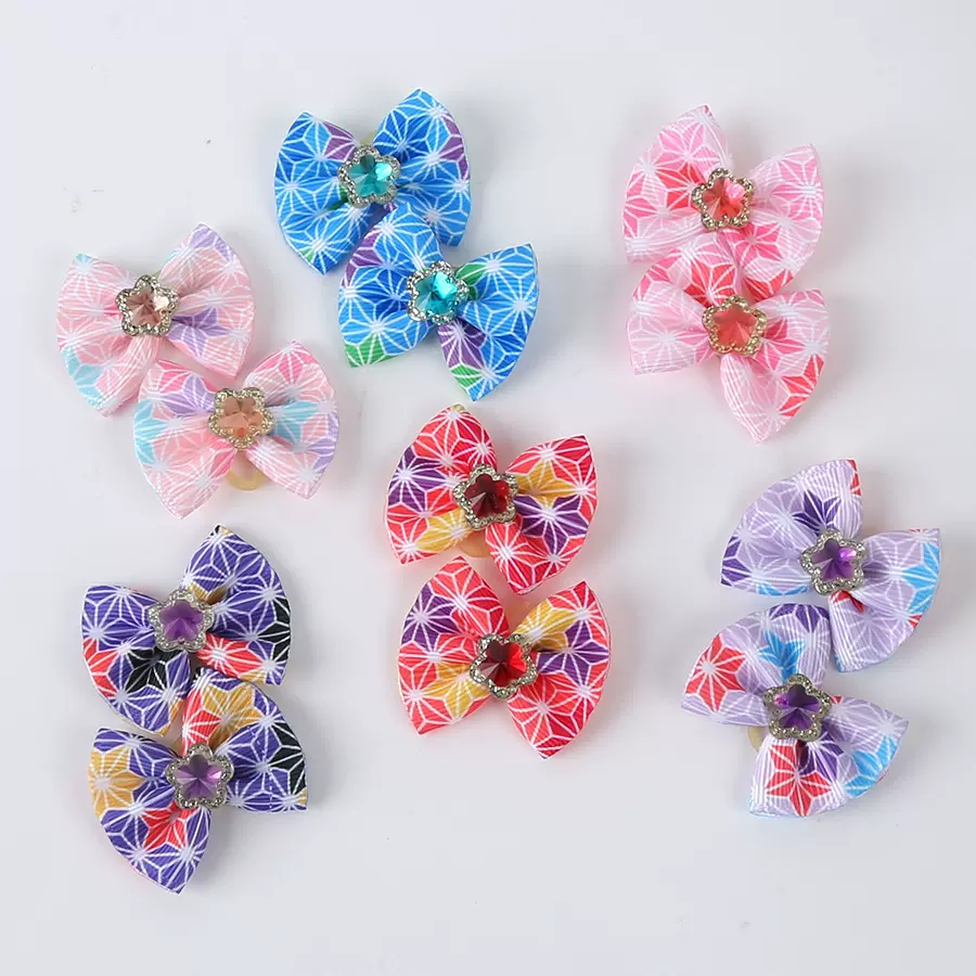 宠物蝴蝶结头花皮筋亚马逊泰迪狗狗头花配饰彩色五角星宠物发饰