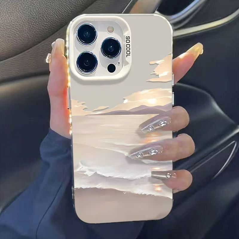 Seaside Sunrise Colorful Silver Case Suitable for Apple 17/15/14Pro Mobile Phone Case 15Promax13/12/16X New Model