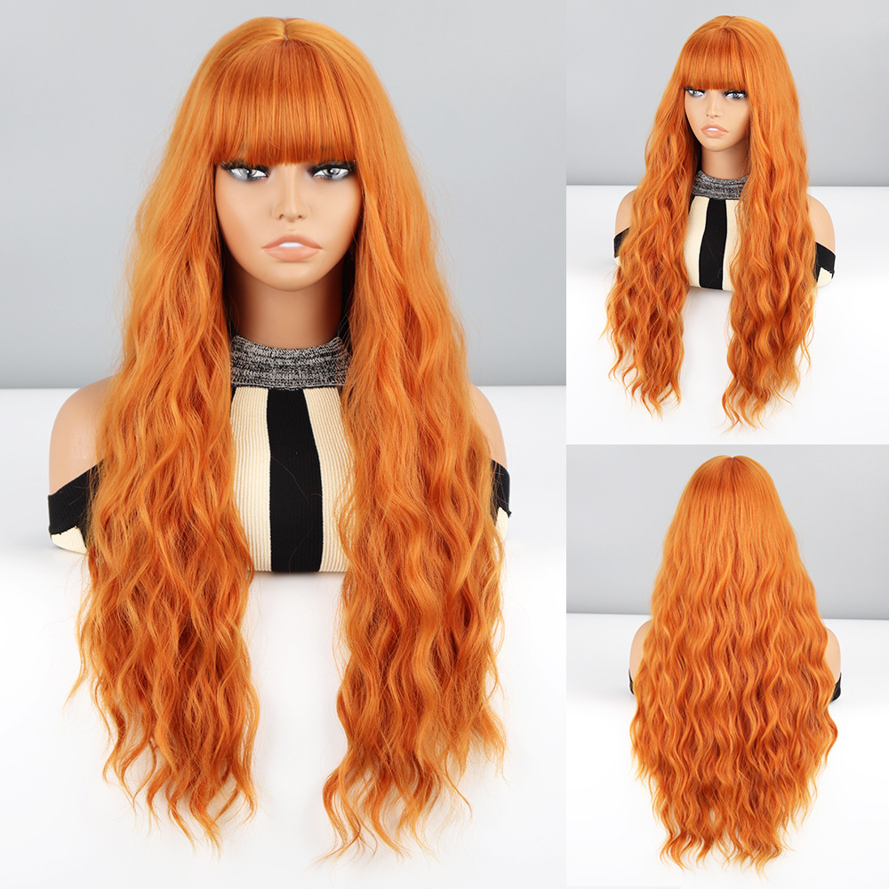 Long Synthetic Wig With Water Ripple Pattern And Bangs For Women_voghion.com