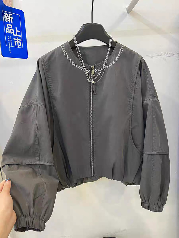 2025秋季新款韩版时尚设计感领口压明线短款外套女宽松休闲棒球服|undefined