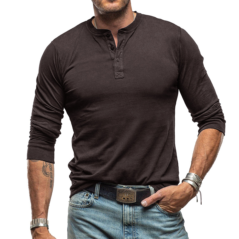 Amazon transfronterizo de los hombres Camiseta de manga larga de algodón de comercio exterior camisa de fondo de los hombres europeos y americanos Henley forro superior