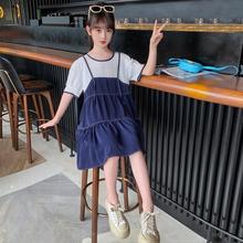 女童夏季连衣裙吊带假两件裙子女童夏款棉布衣服中大童女孩衣服