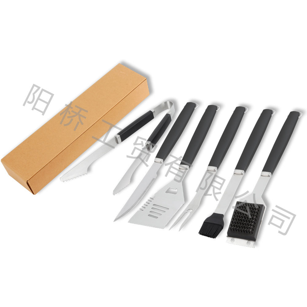 Amazon Venta caliente de acero inoxidable barbacoa al aire libre herramientas traje Barbacoas hogar barbacoa tenedor pala escoba clip combinación traje