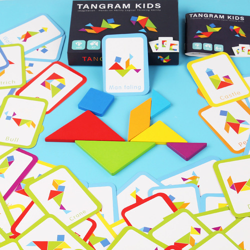Fun Tangram Puzzle Set, Wooden Educational Toy for Young Children, Brain Development and Intelligence Training Early Learning Toy