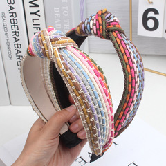 韓新款交叉打結彩虹編織寬邊發箍女 民族風壓發加長洗臉發卡頭箍