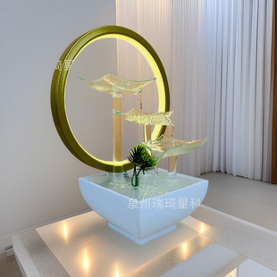 High-end glass lotus leaf living room circulating water fountain ornaments office money-making simple decoration dripping water