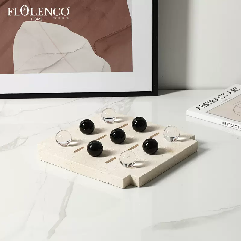 现代侘寂创意九珠棋盘大理石摆件展厅办公室茶几桌面设计感装饰品