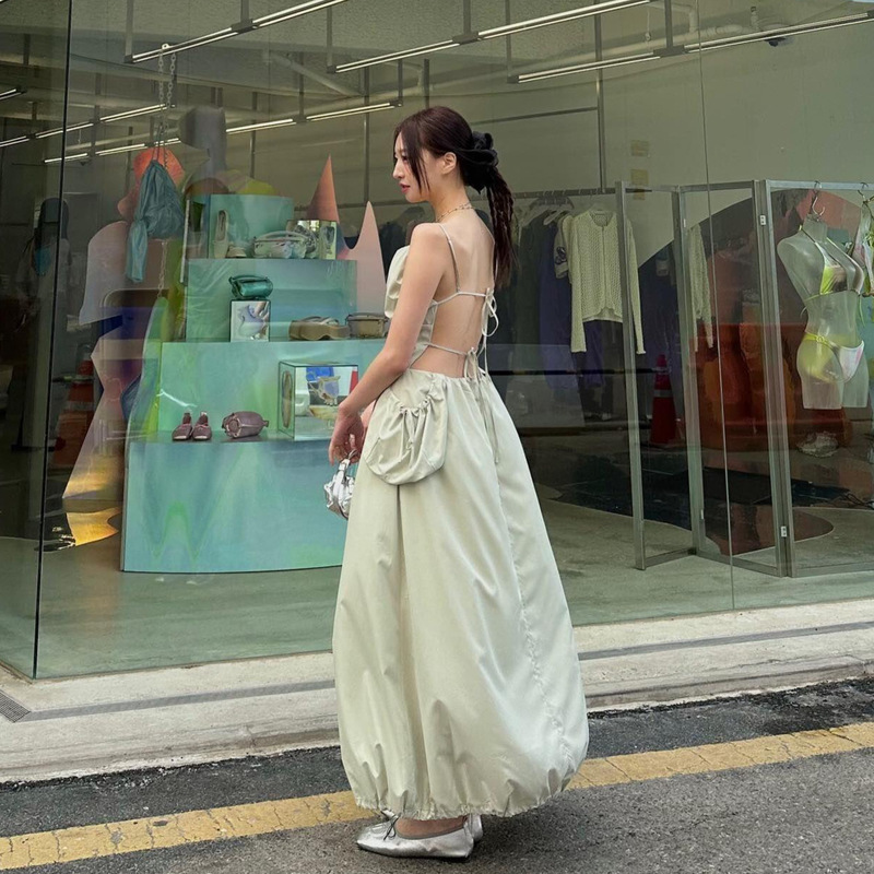 Factory Direct Sale Korean Dongdaemun Design-Inspired Lace-Up Backless Slip Dress Factory Direct Sale Korean Dongdaemun Design-Inspired Lace-Up Backless Slip Dress