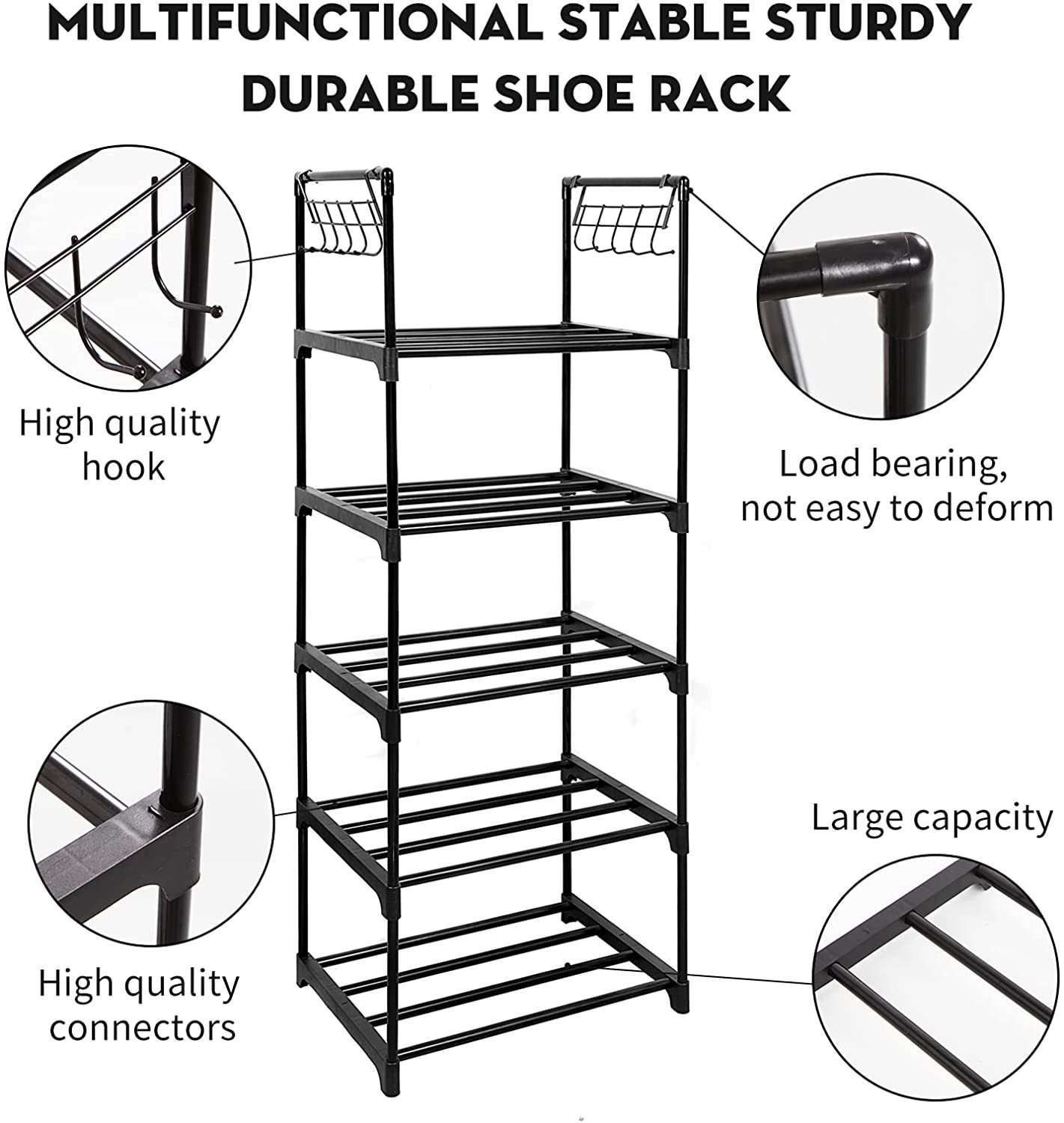 跨境专供简易安装室内门口收纳五层鞋架置物挂钩自由组装厂家直销