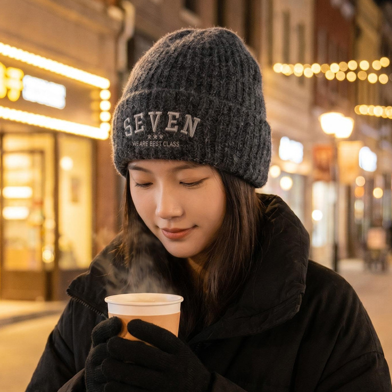 秋冬款帽子女纯色简约针织毛线帽百搭显脸小包头帽保暖护耳包头帽