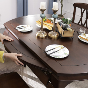 Customized Modern American-Style Convertible Round Table, Vintage Solid Wood Dining Table and Chairs, Extendable Folding Oval Home Cross-Border