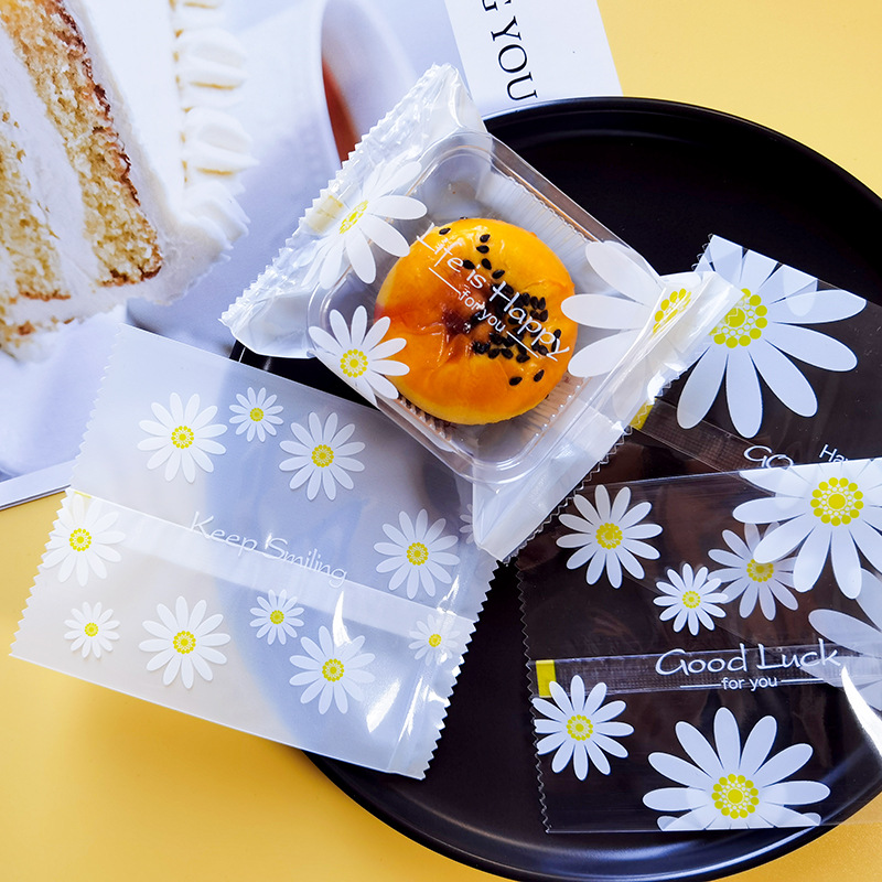 透明白底机封袋子小雏菊小零食点心牛轧糖袋曲奇饼雪花酥包装袋